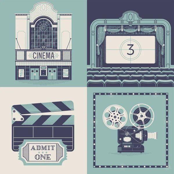 Motifs Vectoriels Sur Cinéma Cinéma Divertissement Avec Façade Théâtre Classique — Image vectorielle