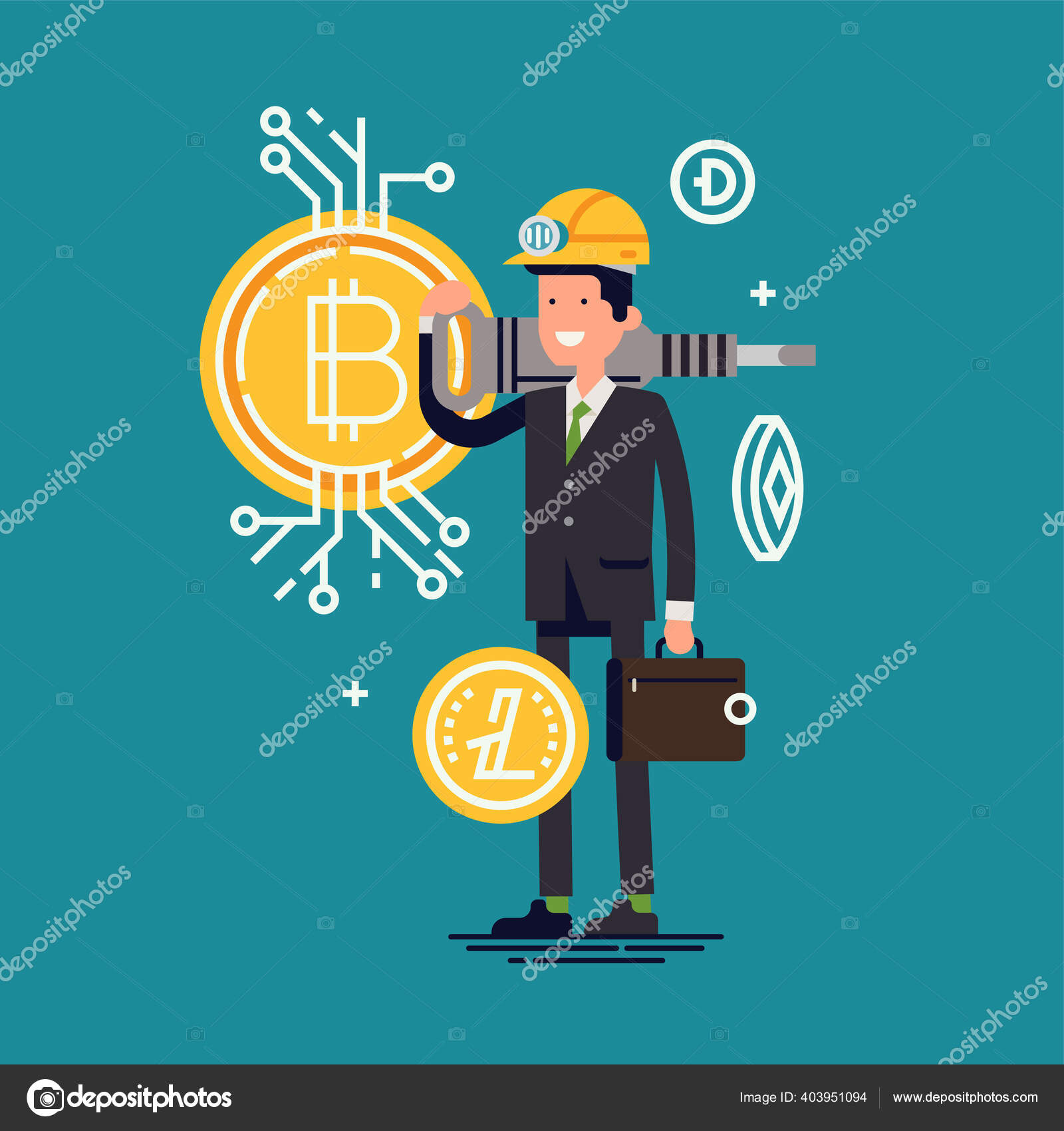 Cool Vector Concept Design Bitcoin Other Cryptocurrency Mining Businessman  Miner Stock Vector by ©masha_tace 403951094