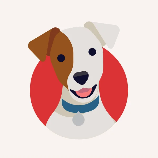 フラットデザインのジャック ラッセル テリア犬のかわいいベクトルの肖像画 クールなベクトルラウンドアイコン上の小さな犬の頭 — ストックベクタ