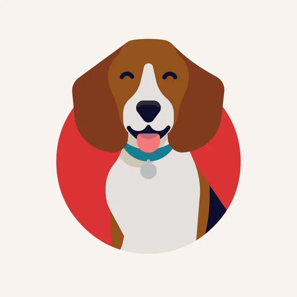 Lindo Retrato Vectorial Perro Sabueso Beagle Diseño Plano Icono Redondo — Vector de stock