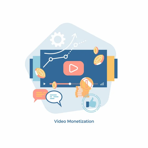 Cool Platte Vector Ontwerp Element Video Inhoud Monetization — Stockvector