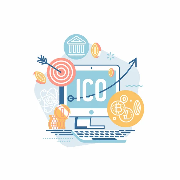 Cool Vector Minimalistische Ico Initial Coin Bieden Startup Cryptogeld Thema — Stockvector