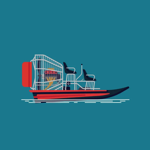 Cooles Vektordesign Element Auf Wassersportaktivitäten Und Ökotourismus Airboat Oder Fanboot — Stockvektor