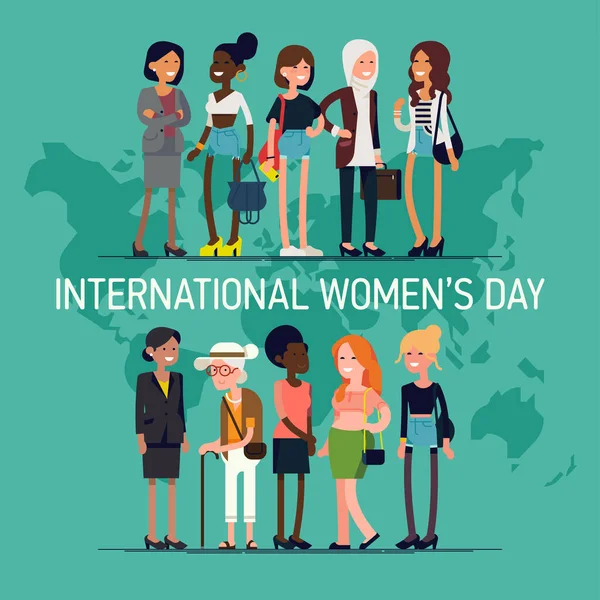 International Women Day Vector Concept Met Diverse Groepen Vrouwen Van — Stockvector