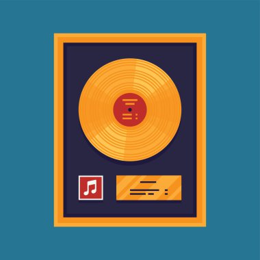 Havalı vektör altın müzik ödülü. Düz tasarım altın plak ögesi