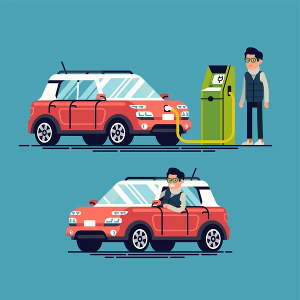 Cool Ilustración Vectorial Plana Sobre Eficiencia Energética Urbana Moderna Ecología — Vector de stock