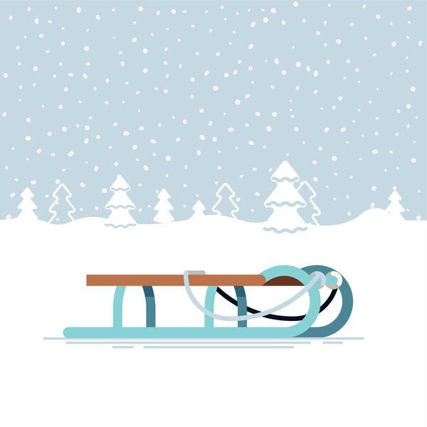 Lovely snowy winter landscape with classic sleigh. Winter holiday festive season outdoors activities and recreation