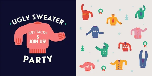 丑陋汗衫派对 漂亮平面设计元素 理想的冬季假期派对活动和聚会邀请 海报和卡片 — 图库矢量图片