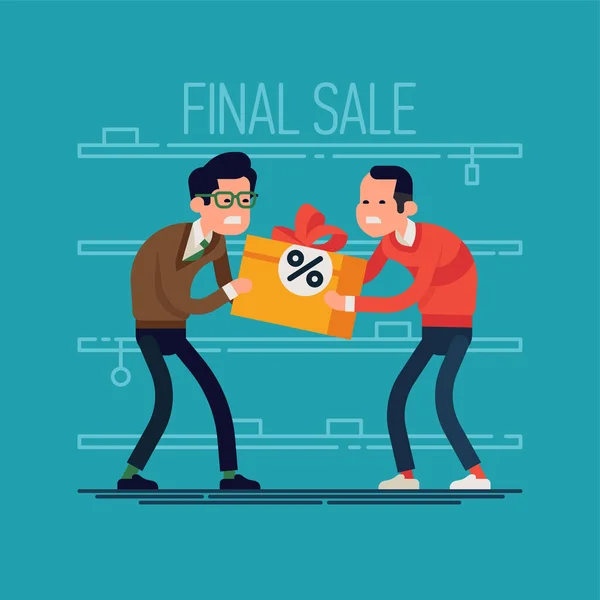 Funny Flat Character Design Crazy Shopping Sale Seasonal Allowance Consumption — Wektor stockowy