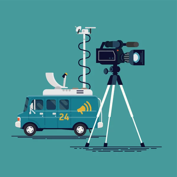 Uydu Kamyonu Video Kamera Kaydedicisi Ile Canlı Mobil Kanalı Yayın — Stok Vektör