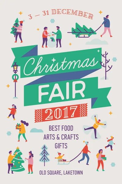 Beautiful Vector Detailed Christmas Fair Poster Template Abstract Winter Holiday — Stock Vector