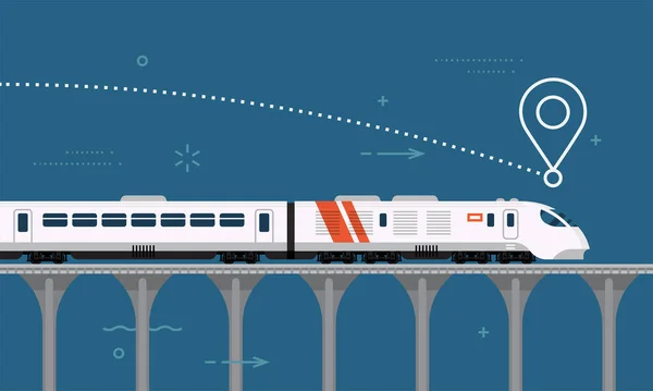 Express Train Railway Viaduct Flat Vector Transportation Design Element Travel — Stock Vector
