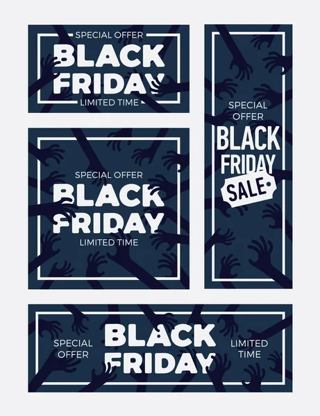 Conjunto Engraçado Black Friday Sale Web Banner Modelos Diferentes Proporções — Vetor de Stock