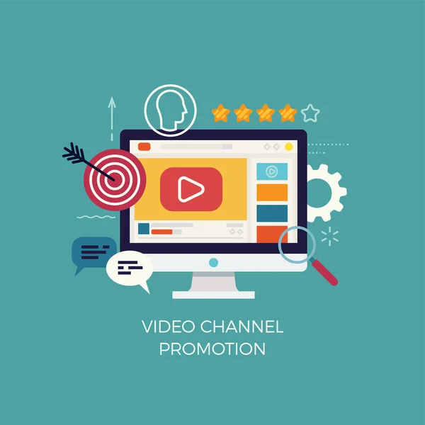 Moderne Platte Vector Video Kanaal Promotie Concept Illustratie Ideaal Voor — Stockvector