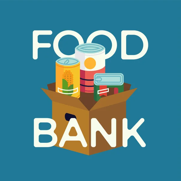 Banco Alimentos Ilustración Concepto Simple Con Alimentos Enlatados Perecederos Letras — Vector de stock