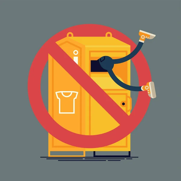 衣類箱から衣類を盗むことは禁止されています 服寄付コンテナのクールなベクトルの概念図を奪われている — ストックベクタ