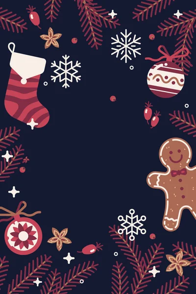 Vector Vertikalen Hintergrund Auf Winter Weihnachtszeit Mit Traditionellen Weihnachtsschmuck Und lizenzfreie Stockillustrationen