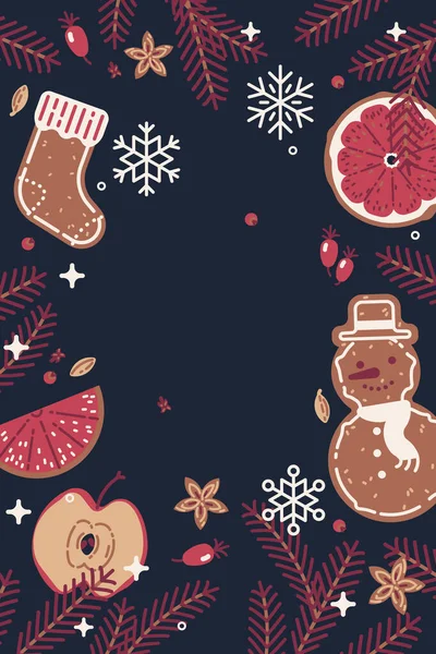 Design Plano Qualidade Natal Temático Fundo Escuro Com Biscoitos Gengibre — Vetor de Stock