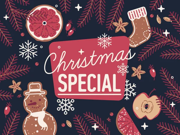 Schöne Detaillierte Christmas Special Banner Oder Kopfbild Mit Traditionellen Weihnachtsbäckerei — Stockvektor