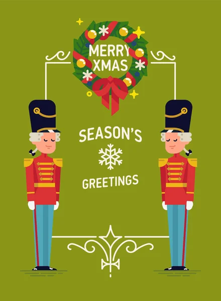 Precioso Fondo Vectorial Navideño Navideño Con Soldados Guardia Uniforme Húsar — Vector de stock