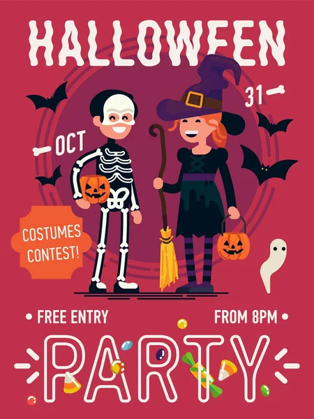 Cool Vector Cartel Halloween Party Plantilla Banner Con Personajes Halloween — Vector de stock