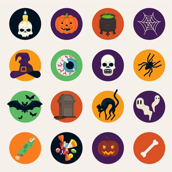 Conjunto Iconos Vectores Halloween Diseño Plano Alta Calidad — Archivo Imágenes Vectoriales