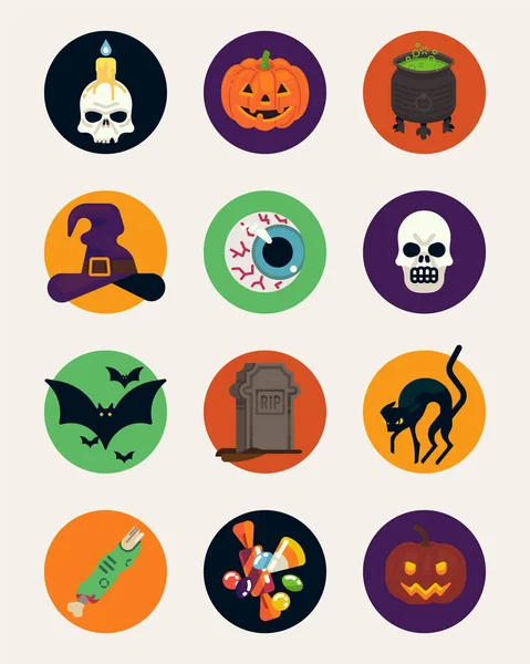 Conjunto Vetor Legal Ícones Símbolos Design Plano Happy Halloween — Vetor de Stock