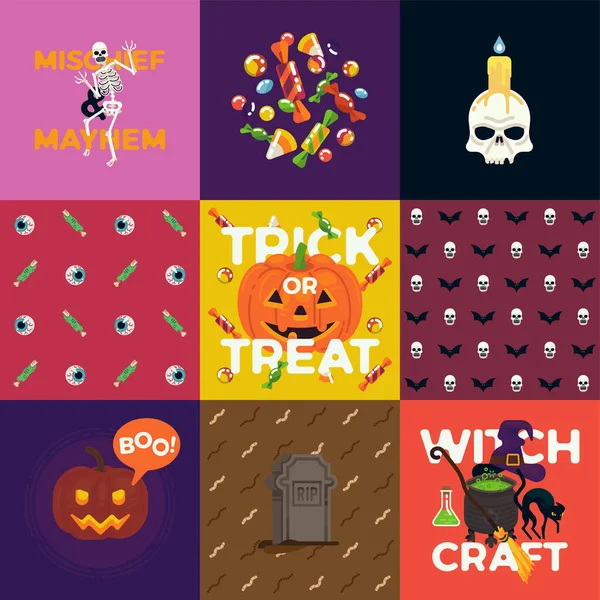 Cool Vector Happy Halloween Achtergronden Ingesteld — Stockvector