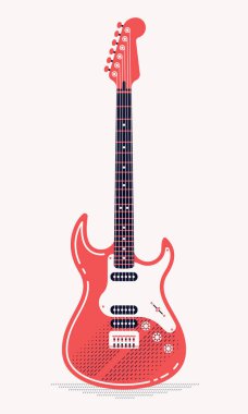 Hoş vektör retro kolaj stili dekoratif string müzik enstrümanı rock elektro gitar. Müzik temalı grafik ve web tasarımı için ideal