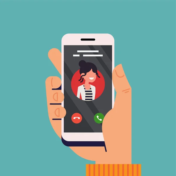 画面上の発信者Idと携帯電話を保持し ボタンを受け入れるか または減少と着信コールのコンセプトベクトルイラスト — ストックベクタ