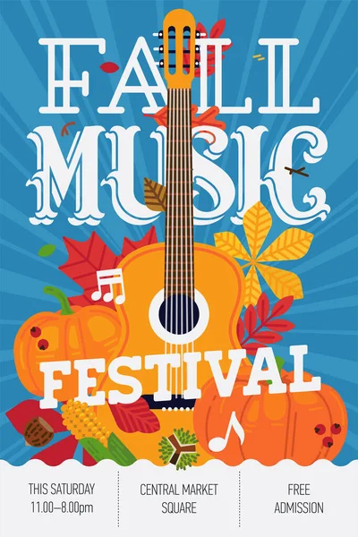 Fajny Plakat Wektorowy Baner Lub Szablon Ulotki Fall Music Festival — Wektor stockowy