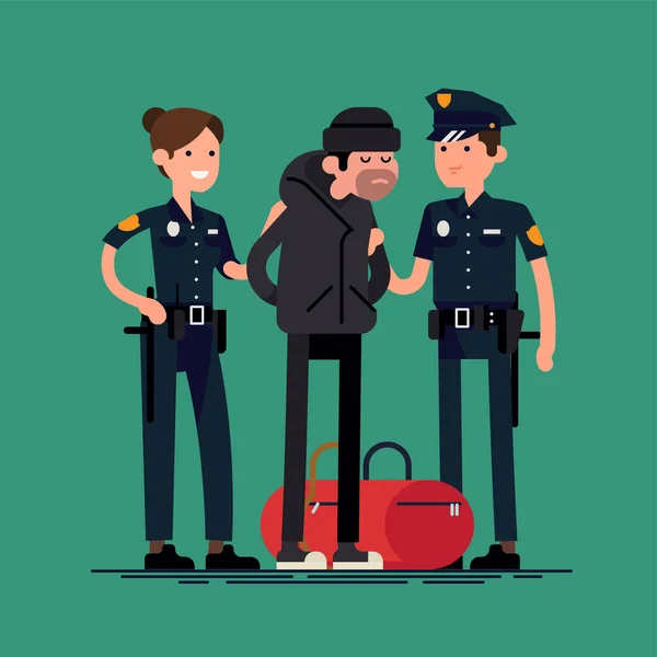 Les Flics Détenant Arrêté Criminel Cool Flat Vector Character Design — Image vectorielle