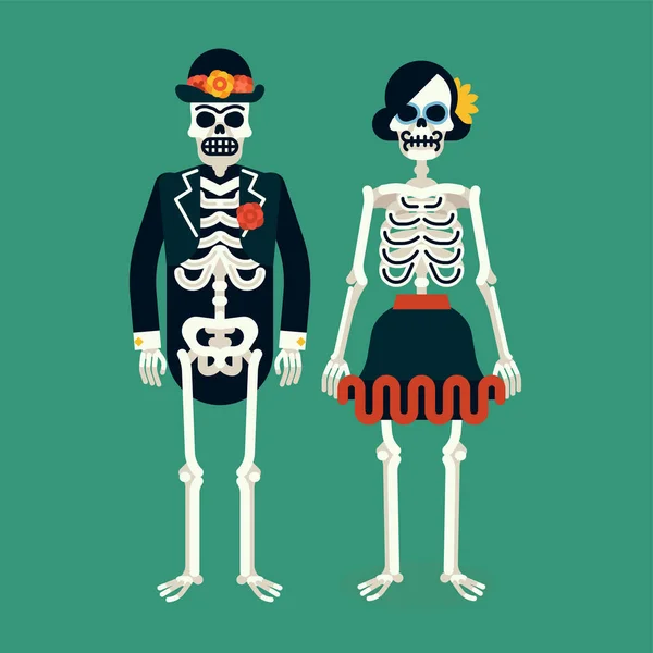 Design Plat Vectoriel Cool Personnages Jour Des Morts Squelettes Dessins — Image vectorielle