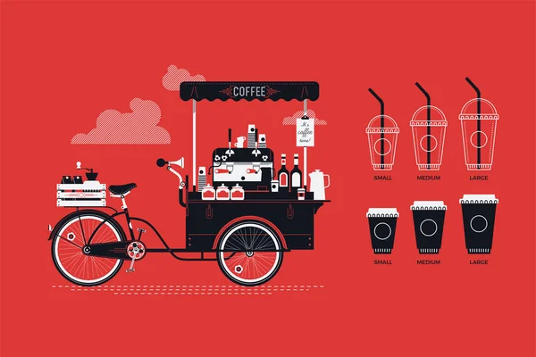 Chariot Vélo Café Vectoriel Cool Tasses Emporter Différentes Tailles Pour Graphismes Vectoriels