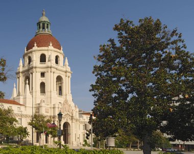 A view of the iconic Pasadena City Hall in Los Angeles County. This building is listed in the National Register of Historic Places. clipart
