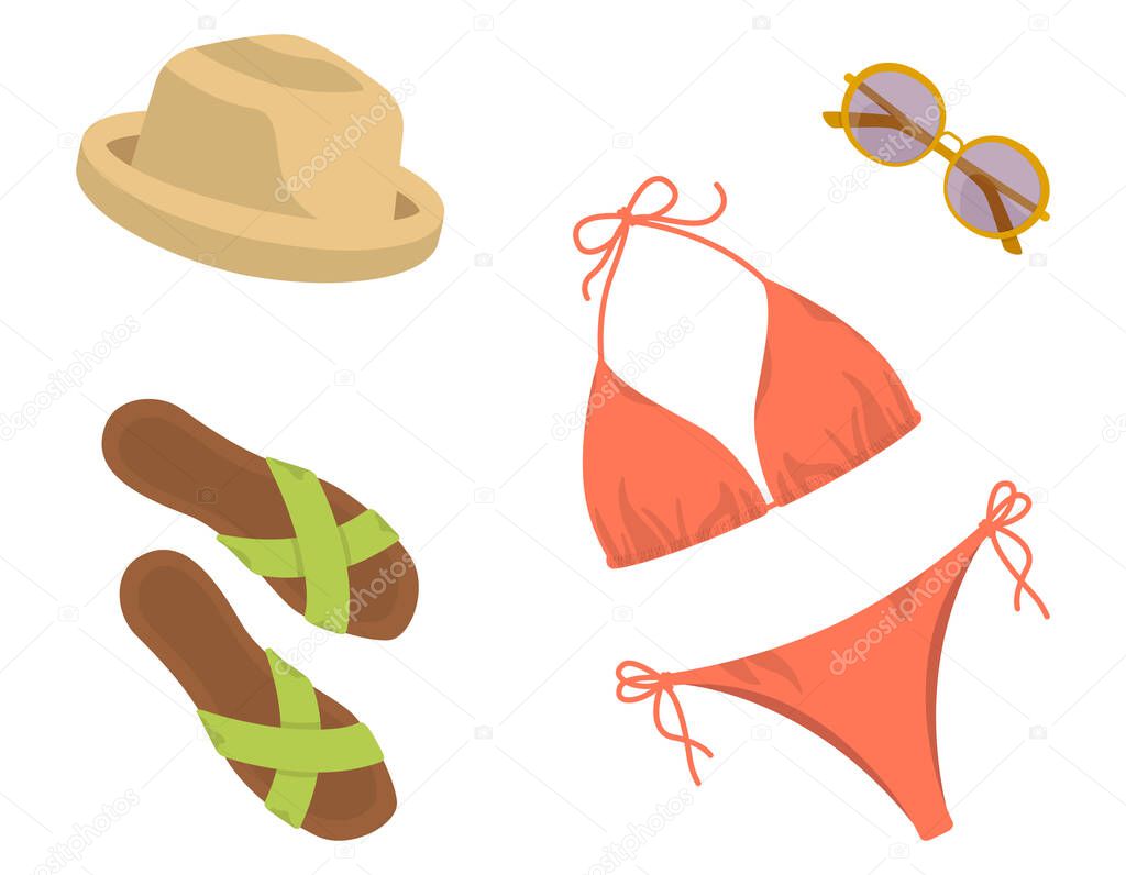 Women's clothing and accessories. Summer collection in cartoon style.