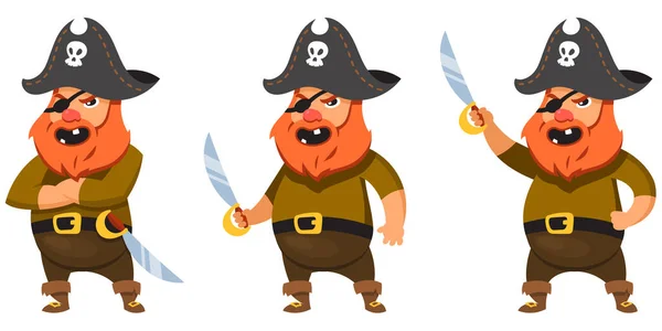 Pirata Diferentes Poses Personaje Masculino Estilo Dibujos Animados — Vector de stock