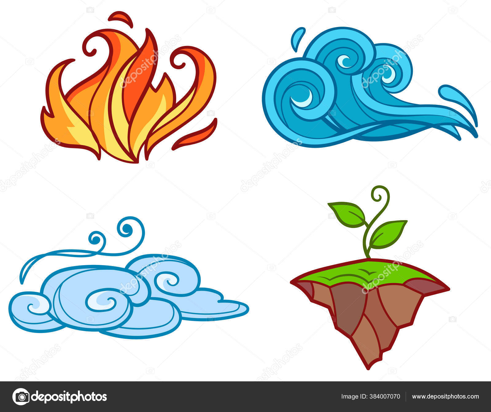 Conjunto De Quatro Elementos Do ícone De Fogo Do Ar Da água Da Terra  Ilustração do Vetor - Ilustração de elemento, nave: 178698220
