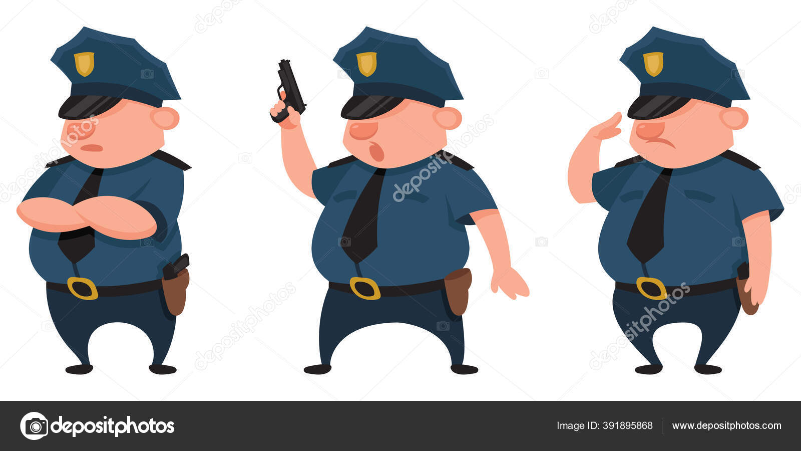 警察的姿势也不一样卡通风格的男主角图库矢量图©SKvectorstock 391895868, image size:1600x900