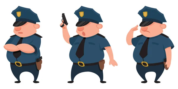 Policía Diferentes Poses Personaje Masculino Estilo Dibujos Animados — Archivo Imágenes Vectoriales