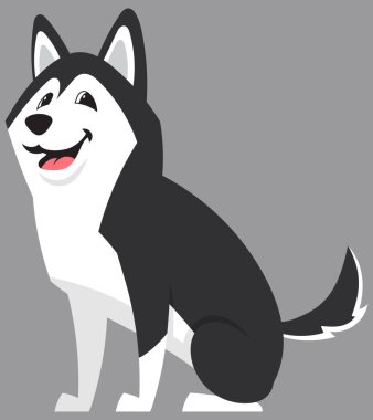 Oturan Sibirya Husky yan görüşü. Çizgi film tarzında sevimli bir hayvan..