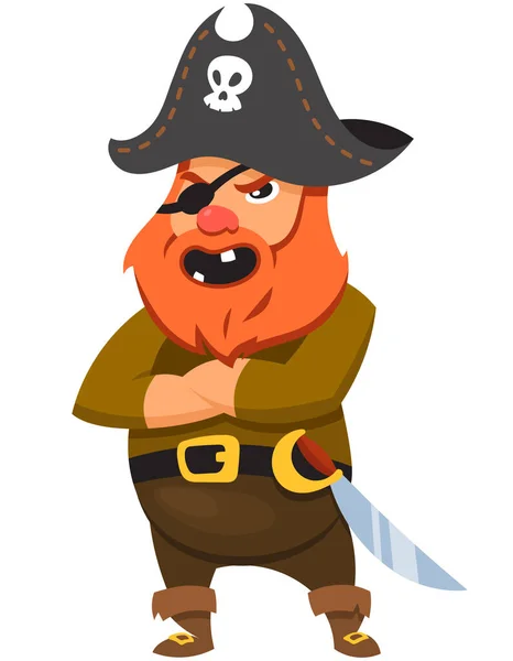 Pirata Estilo Dibujos Animados Carácter Masculino Serio — Vector de stock