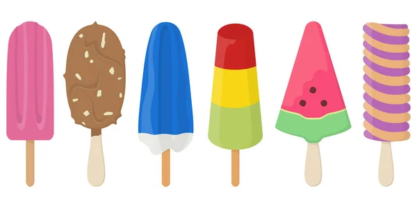 一套不同的冰淇淋 卡通片风格的夏季甜点 — 图库矢量图片