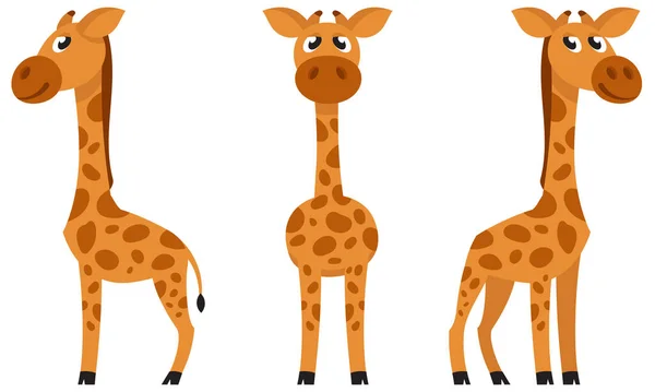 Baby Giraffe Different Poses African Animal Cartoon Style — Stock Vector