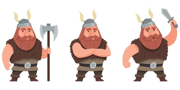 Viking Pose Diverse Personaggio Maschile Stile Cartone Animato — Vettoriale Stock