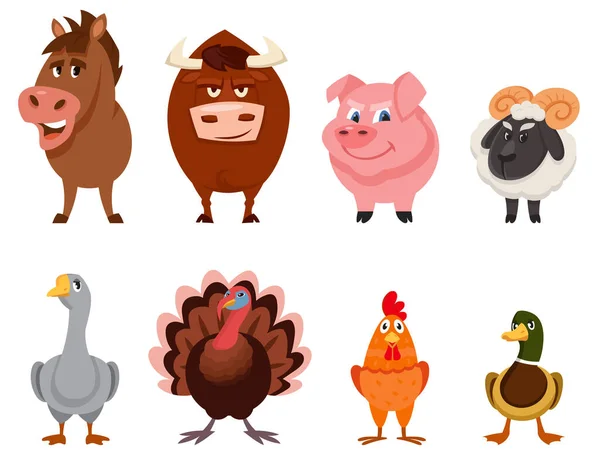 Set of farm animals front view. — Stock Vector