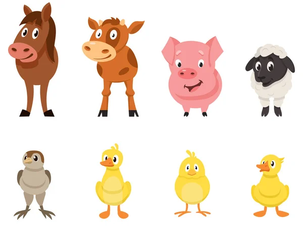 Set di animali da fattoria vista frontale. — Vettoriale Stock