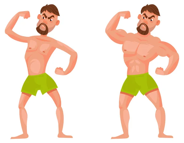 Man before and after going to gym. — Stock Vector