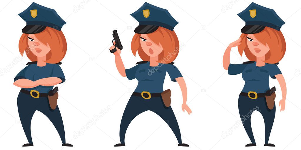 Female police officer in different poses.