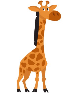 Ayakta duran zürafa, üç çeyrek manzara. Çizgi film tarzında Afrika hayvanı.